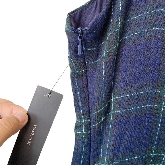 NWT Lulus Candid Moments Navy Blue Plaid Ruffled Midi Dress Size M Women - Picture 10 of 14